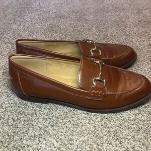 J.Crew Brown Bit Classic Loafers Gold Horsebit Slip On Shoe Womens 9.5 Brown